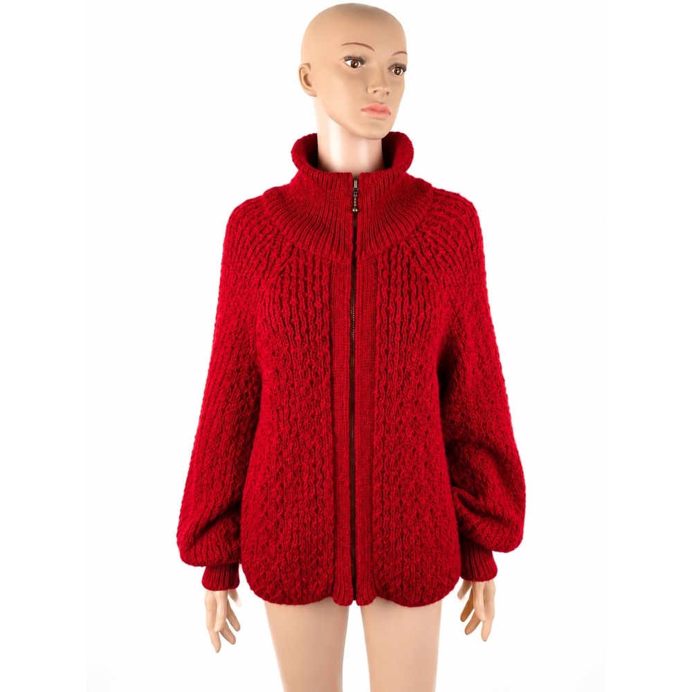 Northern Watters Knitwear Wool Zip Cardigan Red Size 40 US M Made in Canada